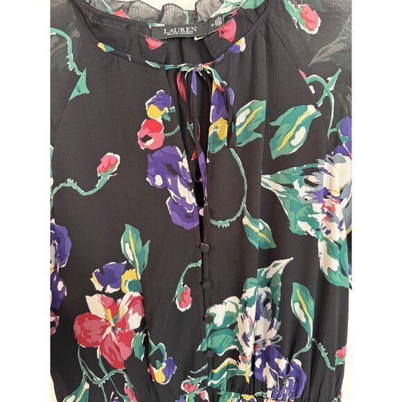 Lauren Ralph Lauren black Short Sleeve Floral Mini Dress Size 12 - Picture 4 of 9